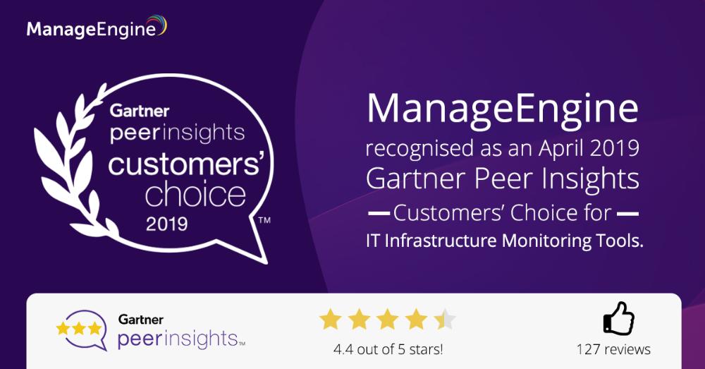 ManageEngine named an April 2019 Gartner Peer Insights Customers’ Choice for IT Infrastructure Monitoring Tools