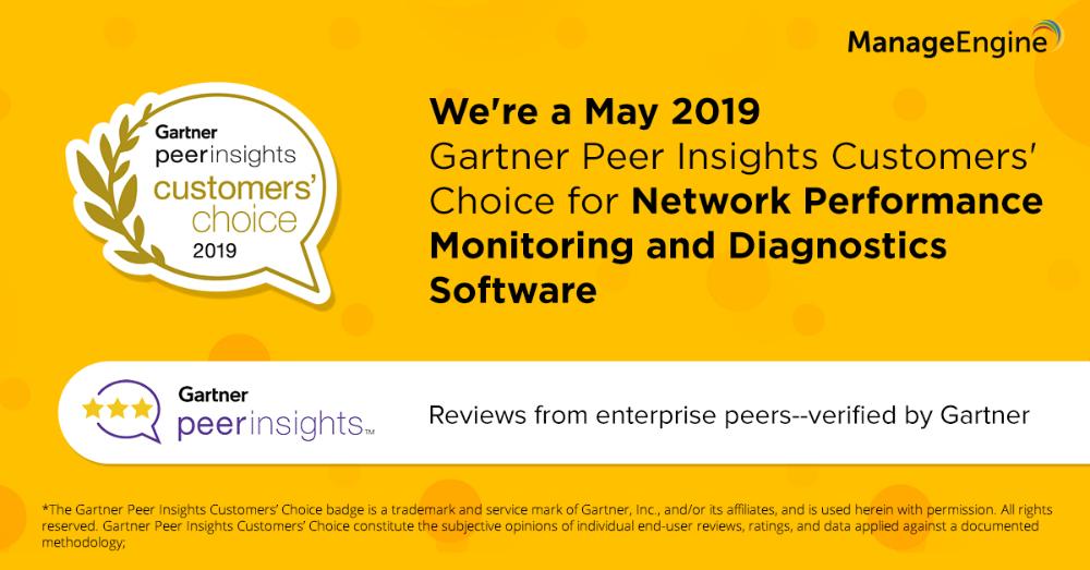 ManageEngine đạt được giải thưởng Gartner Peer Insights Customers’ tháng 5 năm 2019 cho phần mềm phân tích và giám sát hiệu suất mạng